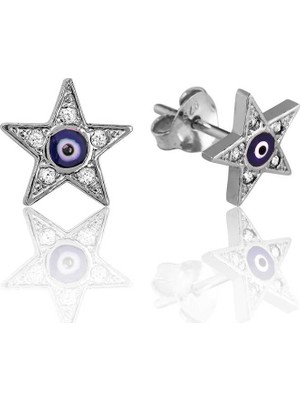 Marsilyan 925 Ayar Gümüş Nazarlı Yıldız Çivili Küpe EA1160112 (72)