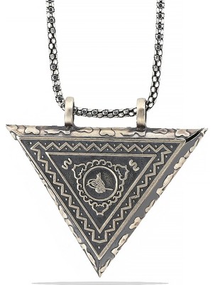 Marsilyan 925 Ayar Gümüş Üçgen Içi Açılabilen Tuğra Muskalık Gümüş Kolye T6008 (72)