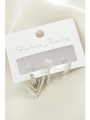 Marsilyan 3 Adet Ok Zirkon Taşlı Küpe