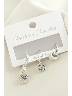 Marsilyan 3 Adet Nazar Zirkon Taşlı Küpe