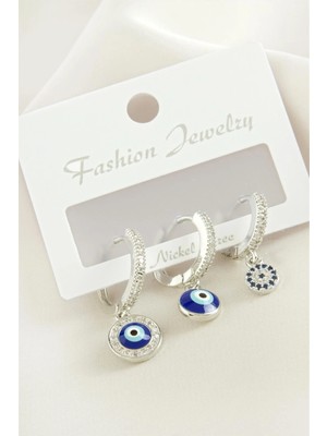 Marsilyan 3 Adet Nazar Zirkon Taşlı Küpe