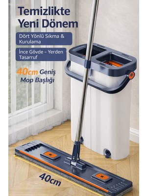Adefco Dört Yönlü Sıkmalı 40 x 50 cm Plastik ve Mikrofiber Temizlik Mop Seti