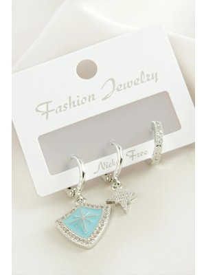 Marsilyan 3 Adet Yıldız Zirkon Taşlı Küpe