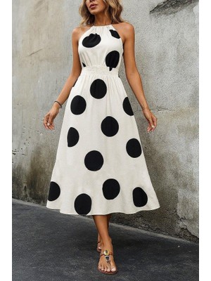 Mareandpanda Kadın Kolsuz Boyundan Bağlamalı Beli Lastikli Dijital Baskı Süprem Uzun Elbise