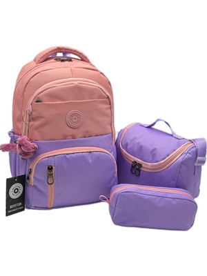 Bevitton Ilk Okul Çantası 3'lü Seti Unisex Çocuk Ilkokul Çantası BVT-8010 Pudra-Lila