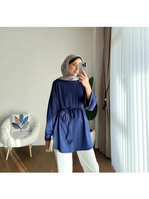 RFK Butik Kadın Dikiş Detaylı Oy.sho Kumaş Yırtmaçlı Tunik - Lacivert