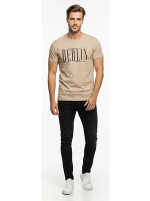 Maxi Modena Erkek Berlin Tipografi Baskılı Minimal Günlük T-Shirt