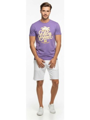 Palm Beach California Baskılı Erkek Günlük T-Shirt Spor Stil