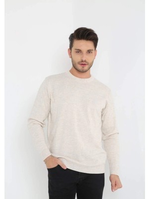 Marsilyan Uzun Kol Biskilet Yaka Dokuma Triko - Bej