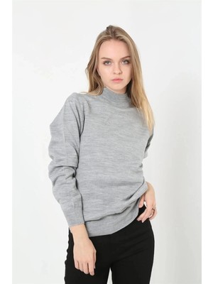 Marsilyan Kadın Yarım Balıkçı Yaka Triko Kazak - Gri