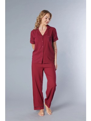 Flz Kısa Kol Çizgili Dokuma  Pijama Takımı 88-132