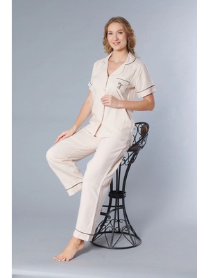 Flz Kısa Kol Çizgili Dokuma  Pijama Takımı 88-132