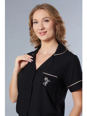 Flz Kısa Kol Çizgili Dokuma  Pijama Takımı 88-132