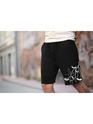 Marsilyan Iki Iplik Baskılı Oversize Şort - Siyah