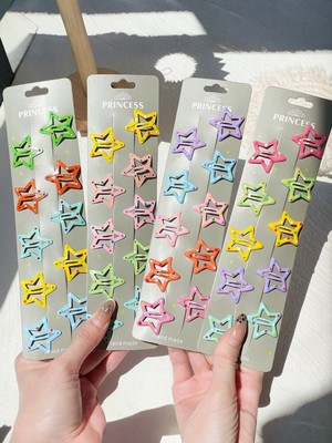 Elas Home Kız Bebek Çocuk Puantiyeli Yıldız Toka 10'lu