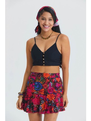 Los Banditos Ince Askılı Düğme Detaylı Crop Bluz