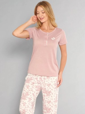 Flz Kadın Düğmeli Kısa Kol Pijama Takımı 88-131