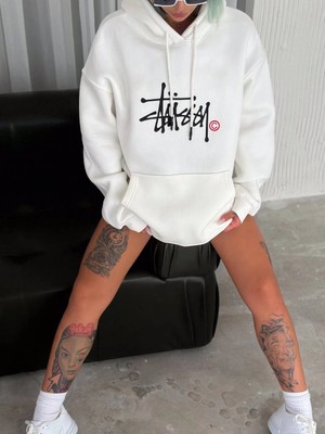 Marsilyan Üç Iplik Kapşonlu Baskılı Sweatshirt - Beyaz