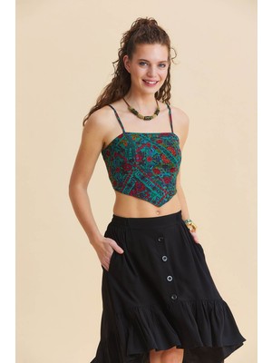 Los Banditos Ayarlanabilir Askılı Sırtı Lastikli Crop Bluz