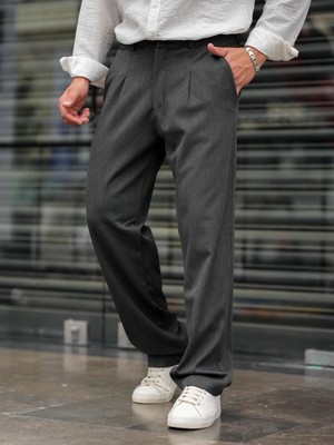 Tarz Cool Erkek Pileli Klasik Baggy Pantolon