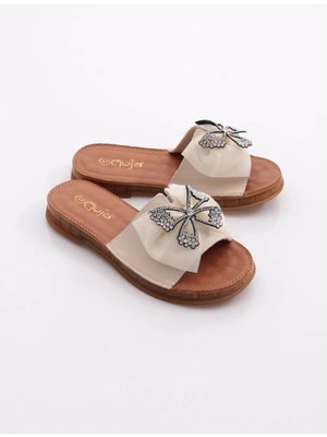 Guja 26Y460-11 Kadın Taşlı Esnek Taban Deri Terlik