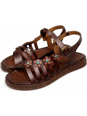 Kuum K176-06 Hakiki Vaketa Deri 36/40 Kadın Nazar Boncuklu Sandalet