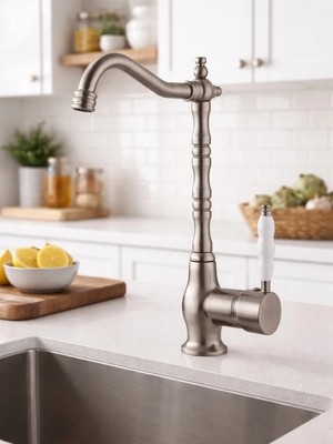 FUALORA Rustik Mutfak Evye Bataryası Mat Gümüş Inox