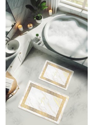 Sleep Garden Dijital Baskılı Kare Desenli Paspas Seti 95X55 cm + 55X45 cm