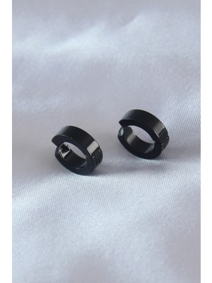 Marsilyan Çelik Siyah Renk Sıkıştırmalı Erkek Küpe