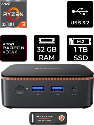 Blackview MP20 Amd Ryzen 3 3300U 32GB 1tb SSD Fdos Mini Masaüstü Bilgisayar & Per4 USB Bellek MP20P322