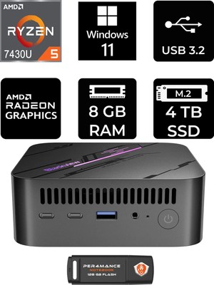 Blackview MP100 Amd Ryzen 5 7430U 8gb 4tb SSD W11P Mini Masaüstü Bilgisayar & Per4 USB Bellek MP100P384
