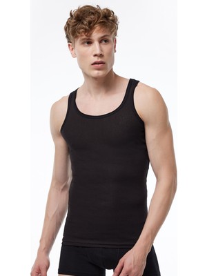 Malabadi Erkek Siyah %100 Pamuk Yazlık Fileli Atlet 2XL Organik Rahat Kesim Esnek Kumaş