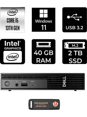 Dell Pro Micro QCM1250 Intel Core I5 14500T 40GB 2tb SSD W11P Mini Masaüstü Bilgisayar & Per4 USB Bellek QCM1250BTO008P391
