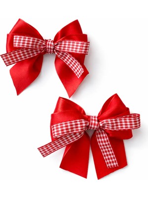 The Littles Kids 23 Nisan Temalı Kız Çocuk ve Yetişkinler Için Kırmızı Renk Kurdele Model El Yapımı Iki Adet Toka