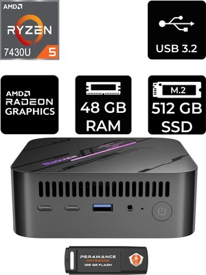 Blackview MP100 Amd Ryzen 5 7430U 48GB 512GB SSD Fdos Mini Masaüstü Bilgisayar & Per4 USB Bellek MP100P333