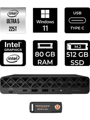 HP Prodesk 4 Mini G1I Core Ultra 5 225T 80GB RAM 512GB SSD Win11 Pro BY6X8ETPN401 Mini PC + Per4 USB