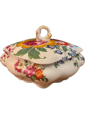 Fransız Limoges Porselen El Boyama Aykırı Form Bonboniyer 15X15X10 cm Ölçülerinde