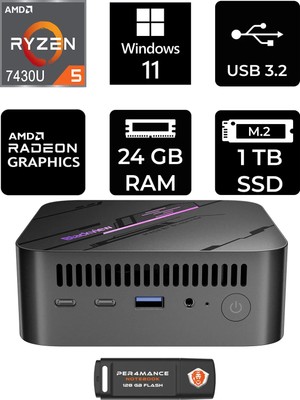 Blackview MP100 Amd Ryzen 5 7430U 24GB 1tb SSD W11P Mini Masaüstü Bilgisayar & Per4 USB Bellek MP100P398