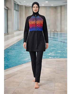 Adasea Hızlı Kuruyan Sporcu Likra Mayo Kumaşı Önden Fermuarlı Kadın Tesettür Mayo 61219