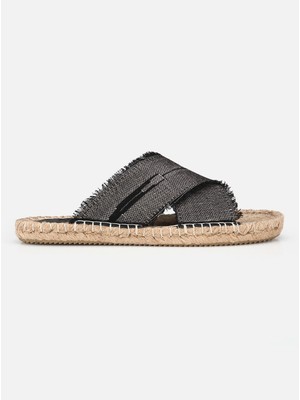 Su14 Lotus Siyah Kadın Espadril Terlik
