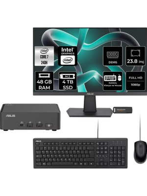 Asus Nuc 15 Pro Slim Intel Core 7 240H 48GB 4tb SSD 23.8" Fhd Monitör Fdos Mini Masaüstü Bilgisayar & Per4 USB Bellek RNUC15CRKC700002P432