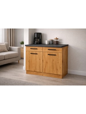 T Designo Ayça 2 Kapaklı-2 Çekmeceli Mutfak Alt Modül -120 cm - Çok Amaçlı Dolap - Tezgah Dahil