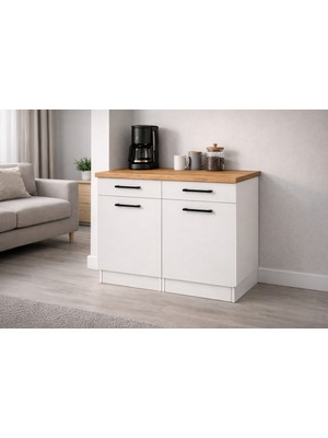 T Designo Ayça 2 Kapaklı-2 Çekmeceli Mutfak Alt Modül -120 cm - Çok Amaçlı Dolap - Tezgah Dahil