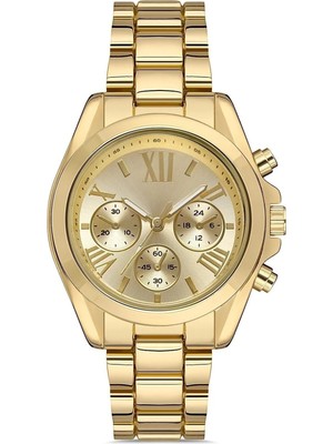 Acstore Zarif Özel Tasarım Roma Rakam Detaylı Metal Bayan Kol Saati (Gold)