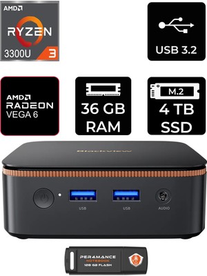 Blackview MP20 Amd Ryzen 3 3300U 36GB 4tb SSD Fdos Mini Masaüstü Bilgisayar & Per4 USB Bellek MP20P328