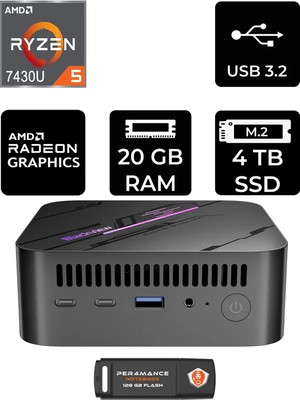 Blackview MP100 Amd Ryzen 5 7430U 20GB 4tb SSD Fdos Mini Masaüstü Bilgisayar & Per4 USB Bellek MP100P316