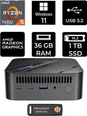 Blackview MP100 Amd Ryzen 5 7430U 36GB 1tb SSD W11H Mini Masaüstü Bilgisayar & Per4 USB Bellek MP100P366