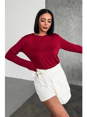 Acstore Rahat Uzun Kollu Bisiklet Yaka Likralı Viskon Penye Body Bordo