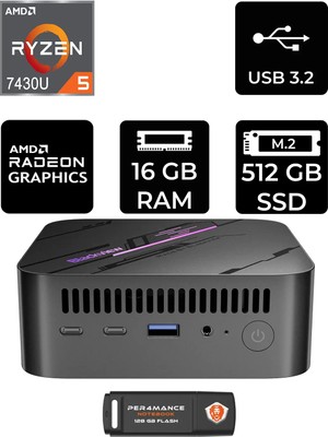 Blackview MP100 Amd Ryzen 5 7430U 16GB 512GB SSD Fdos Mini Masaüstü Bilgisayar & Per4 USB Bellek MP100P309