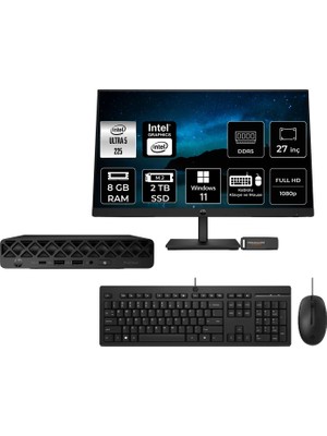 HP Elitedesk 8 Mini G1I Aı Core Ultra 5 225 8GB RAM 2TB SSD 27" FHD Win11 Home 998V3ETPN555 Mini PC + Per4 USB